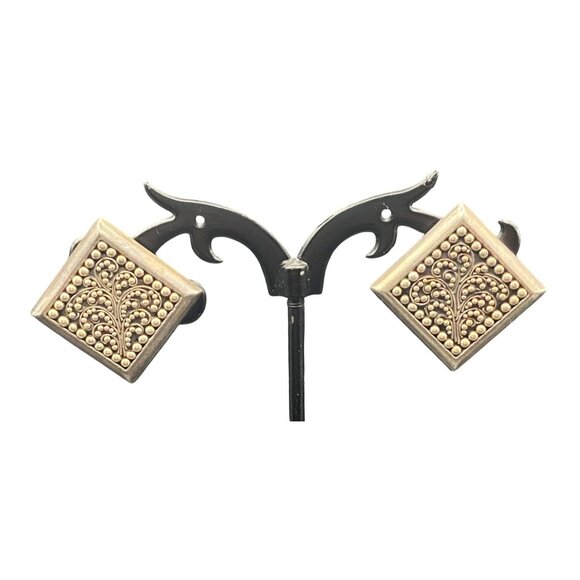 Lois Hill Jewelry - Vintage Lois Hill .925 Sterling Silver Square Clip-On Earrings Ornate Designer